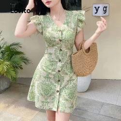 (Trendy) Lovito Vestido Boho com estampa Tribal e babados drapeado para mulheres L132AD1080