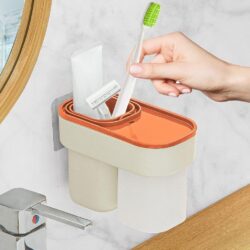 Porta Escova De Dentes Com Copo Sem Perfuração Montado na Parede Cores Aleatórias