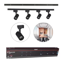 Kit trilho Eletrificado 4 Spot Led + 1 Metro de Trilho Pop 20w 6500k Branco Frio 110v/220v Preto Cod: 251931414-1