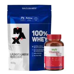 Kit 100% Whey 900g Max Titanium + Vitamina B12 C/30 WeFit