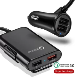 Carregador Celular Veicular 4 Portas Usb E Extensor 2 Portas