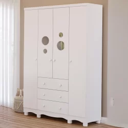 Guarda Roupa Infantil Bolinha 100% MDF 4 Portas 3 Gavetas Faura