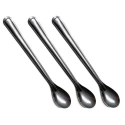 Kit 3 colher inox 18,3cm longa para drinks sucos mojitos cappuccino copos altos