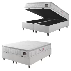 Cama Box Baú Casal Queen Colchão Espuma D33 Pillow Top Van Gogh 158x198x70cm Branco Hellen