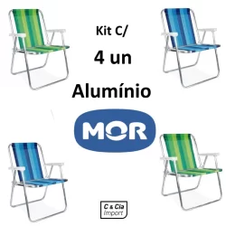 Kit 4 Cadeiras De Praia Alta Alumínio Reforçado Mor Sortida 110kg