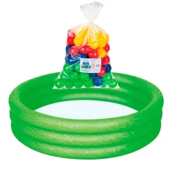 Piscina Infantil 101L Play 3 Anéis Verde  Bestway + 50 Bolinhas plásticas