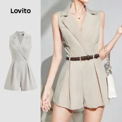 Lovito Macacão simples elegante e plissado com bolso falso para mulheres L129ED468