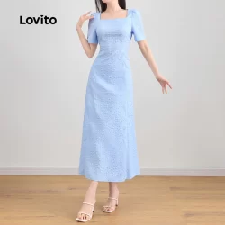 Lovito Vestido elegante de jacquard simples para mulheres L121AD1318