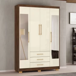 Guarda-Roupa Solteiro Reus 4 Portas 3 Gavetas com Espelho