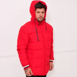Jaqueta Bobojaco Puffer Masculina Nylon Punho Elástico Impermeável Forrada Capuz Removível  Zíper Corta Vento Quente