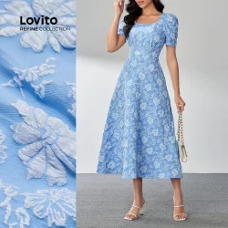 (Lovito Refine) Vestido Elegante Com Zíper Franzido Vestido De Verão/Primavera Para Mulheres LR4LD126