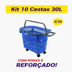 Kit 10 Cesta Cestinha Plástica Supermercado Compras Mercado Rodas Rodinhas Super Resistente