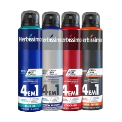 Kit 4 itens - Desodorante Aerosol Antitranspirante Herbíssimo | Blue Ice + Snow Moon + Volcano + Dark Silver 150Ml