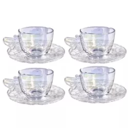 Kit Jogo De Xícaras Para Café Chá Da Tarde Vidro BEE 80ml 4 Peças Com Pires Lindo