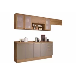 Cozinha Completa Botanic 7 Peças (3 Armários + 2 Balcões + 2 Complemento) M656 Nogueira/Fendi - Kappesberg