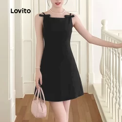 (Trendy) Lovito Vestido Casual Com Laço Drapeado Vestido De Verão/Primavera Para Mulheres L129AD1049