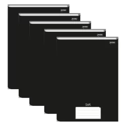 Caderno Brochura Universitário Preto Capa Dura 96 Folhas Stiff - Pacote Com 5 Unidades