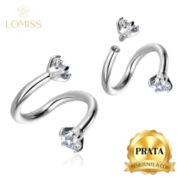 LOMISS Piercing Argola Twister Prata 925 Ponto De Luz Zircônia Cravejada Septril Rook Conch Nariz