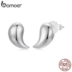 Brincos Bamoer 925 Sterling Sliver Cor Prata Lágrima Joias Simples Presentes Para Mulheres