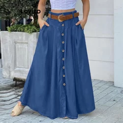 (Trendy) Lovito Saia Plus Size Curva Casual Com Botões Lisos Para Mulheres LNL83250