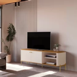 Rack para Tv até 60 Polegadas Tucupí Off White/Nature/Dourado