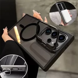 Para Suporte Magnético Escondido Caso Claro Compatível samsung galaxy s25 s24 ultra s22 plus s23 fe s24 À Prova De Choqu