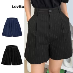 Lovito Shorts Elegantes Com Bolso Listrado Para Mulheres L105MD634