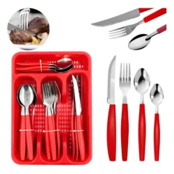Jogo Conjunto De Talheres inox Faqueiro Porta Talher Com 25 Peças  Fratelli Caprese Vermelho