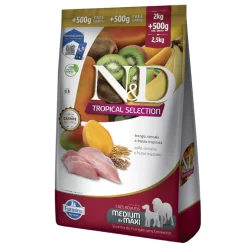 Ração N&D Tropical Selection Cães Adultos 2kg + 500g Grátis Porte Médio e Grande Sabor Frango, Cereais e Frutas Tropicai