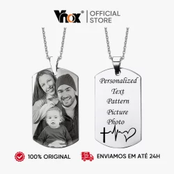 VNOX Nome Personalizado Colar Masculino Personalizado Com Foto Texto Aço Inoxidável Tag Comemorativo Para Casal Presente