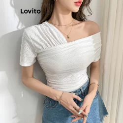 Lovito Camiseta Casual Lisa Jacquard para Mulheres L109MD394