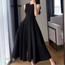 Lovito Vestido Casual Com Estrutura Lisa E Frente Dividida Vestido De Verão/Primavera Para Mulheres LNE77367