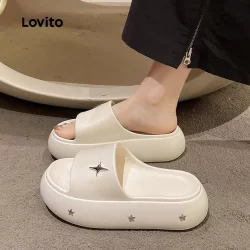 Lovito Casual simples estrela moda antiderrapante usar fora sandálias planas para mulher LFA76353