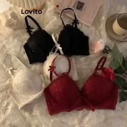 Lovito Bralette Sexy De Renda Lisa Com Laço Para Mulheres LNE50359