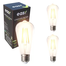 Kit 3 Lampadas Led ST64 Clear 8w 2400k E27 110v/220v Easy