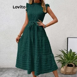 (Trendy) Lovito Vestido Casual Vestido Liso Com Babados Para Mulheres LNL73072