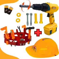 Brinquedo Infantil Cinto Construtor + Furadeira Elétrica a Pilha Kit Engenheiro 20 Peças Para Menino