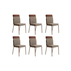 Cadeira Sala de Jantar Duo 1739 Kit 6 Uni Rose/Linho Areia/Courano Caramelo - Carraro