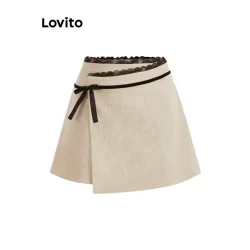 Lovito Shorts Elegantes De Renda Lisa Colorblock Para Mulheres L108ED167