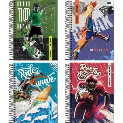 Caderno Universitário 1x1 80 Folhas Sport com Capa Dura, Leve e Ideal para o Dia a Dia Escolar