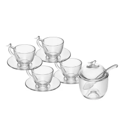 Kit Conjunto 4 Xícaras de Chá 180ml com Pires + Açucareiro Cristal Bird - Wolff