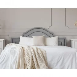 Cabeceira Casal Luxo 140x60 Suede Cinza Tachas Fumê