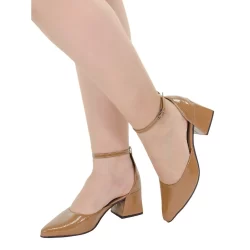 Sapato Verniz Caramelo Scarpin Bico Fino Salomé Salto Médio Bloco Grosso Confortável Naty Shoes