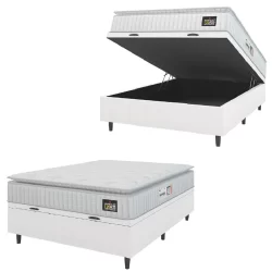 Cama Box Baú Casal Colchão Espuma D33 Pillow Top Van Gogh 138x188x65cm Branco Hellen – Suporta Até 120 Kg Por Pessoa