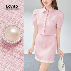 (Lovito Refine) Lindas blusas ou calças frontais com botões guingão para mulheres LR4AD014