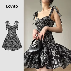 Lovito Vestido Boho Tribal Print com cadarço para mulheres L123ED697
