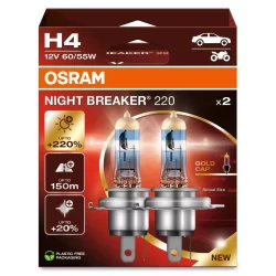 Par de Lâmpada Osram Night Breaker 220 H4 55/60w + 220% Luz
