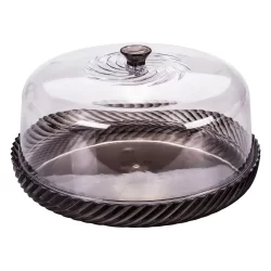 Boleira com Tampa Porta Bolo Twist Plástico Preto Plasútil