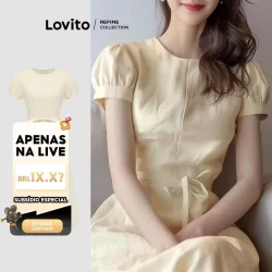 (LIVE STREAM SALE) (Lovito Refine) Vestido casual simples com cinto para mulheres L104ED724