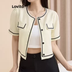 Lovito Blazer elegante com decote em V e babados para mulheres L109MD861